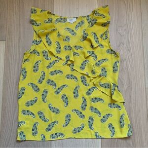 Loft Outlet Sleeveless Top in Yellow with Blue and White Flowers Size M